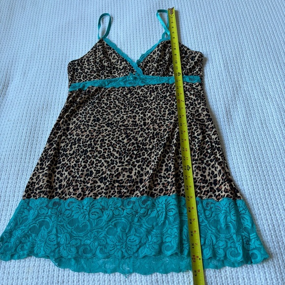 Vintage Y2K Cheetah Blue Lace Slip Mini Dress Large - Picture 10 of 10